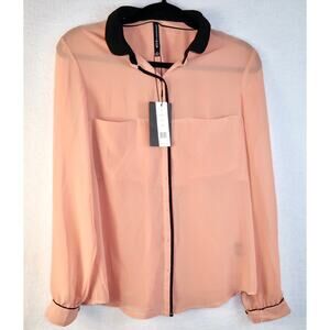 W118 Walter Baker women's long-sleeved blouse in a peach color with black small